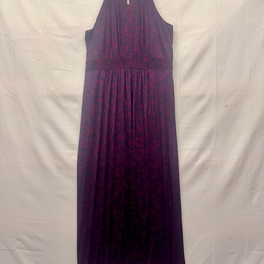 LOFT Deep Purple Patterned Maxi Dress Large Petite